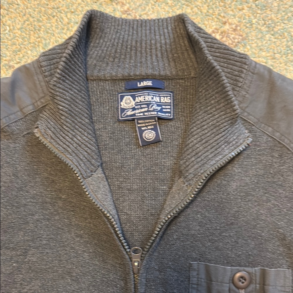 American Rag Gray and Black Zip Up Sweater with Crew Neck - Picture 2 of 4